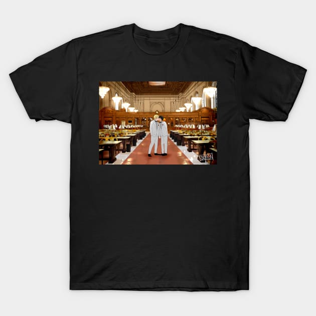 Ash and Eiji Library Wedding T-Shirt by MykaAndSalmon